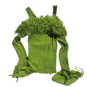 Kaelyn Max Lime Green Fringe Cold Shoulder Top Long Sleeve Blouse Sz 2X